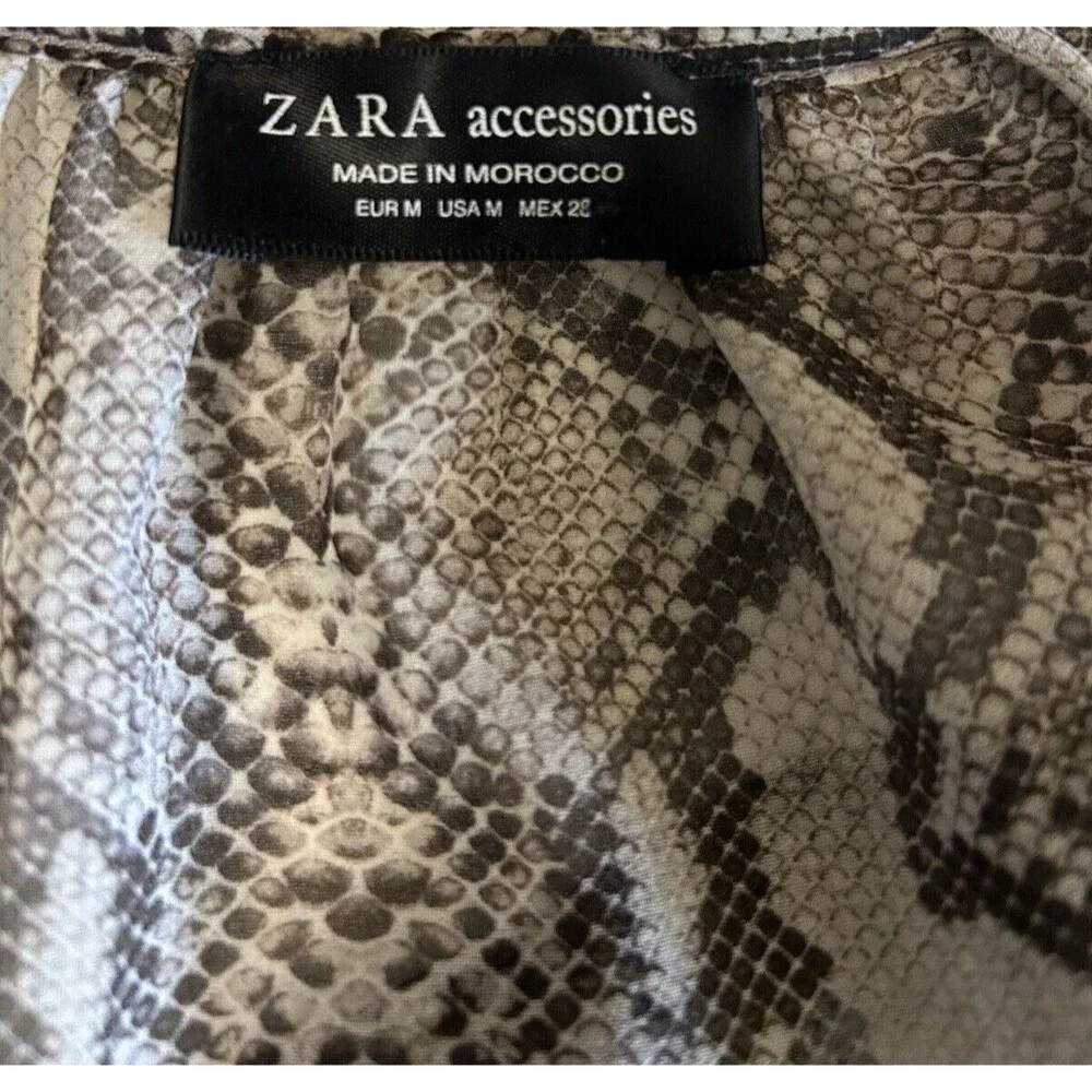 Zara Womens Sheer  Brown Black Bodysuit Snake Print Chiffon Long Sleeves Top  M